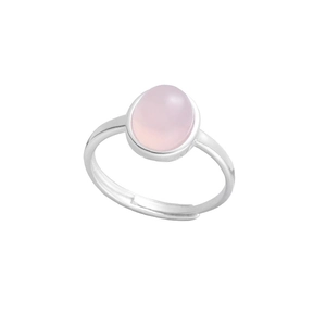 Elegant S925 sterling silver open ring featuring an oval pink rose quartz cabochon