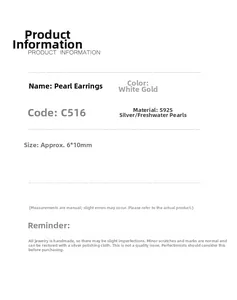 Specifications of S925 sterling silver freshwater pearl earrings in white gold finish