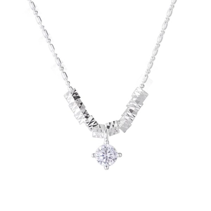 S925 sterling silver necklace featuring diamond-cut beads and a sparkling round zircon pendant