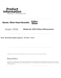 Spezifikationen für S925 Silber Herzarmband mit Mondstein und verstellbarer 15,5 cm Kette