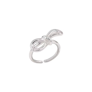Minimalist S925 sterling silver bow knot open ring with adjustable band for women
