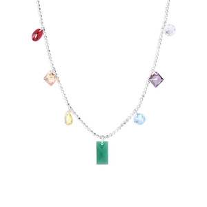 S925 sterling silver necklace featuring colorful zircon rainbow pendants in multi-shape cuts