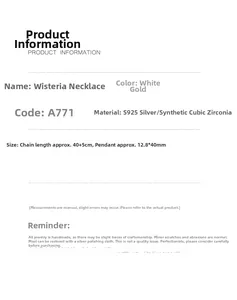 Detailed specifications of the S925 sterling silver wisteria flower necklace with dimensions