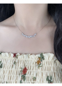 Detail of S925 silver wisteria necklace with sparkling marquise cut zircon pendant