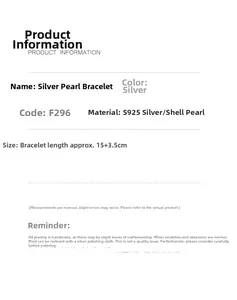 Detailed product specs for S925 sterling silver pearl bracelet with size and material info