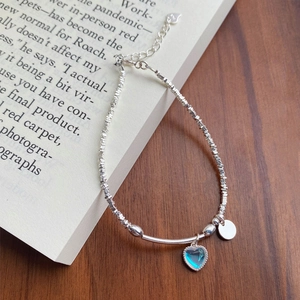 925 Sterlingsilber Herz Mondstein Armband Unregelmäßige Silberperlen Poliertes Rohr Minimalistische Verstellbare Kette Damen Schmuck