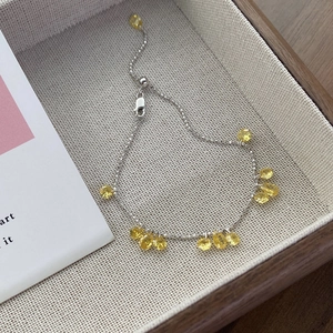Adjustable S925 silver beaded bracelet with vibrant yellow zircon drop pendants
