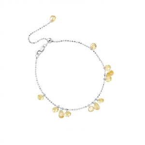 S925 sterling silver adjustable bracelet with sparkling yellow zircon pendants on white