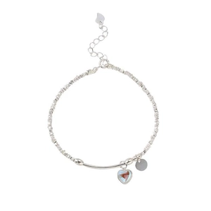 Armband aus Sterling Silber mit Herz-Mondstein, rundem Anhänger und Perlenkette
