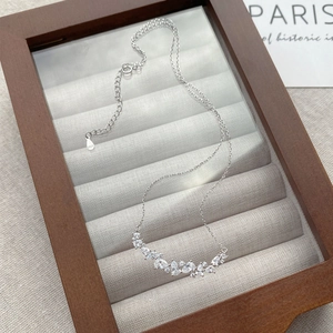 S925 Sterling Silver Wisteria Flower Smile Necklace Elegant Cubic Zirconia Cluster Pendant Dainty Clavicle Chain For Women