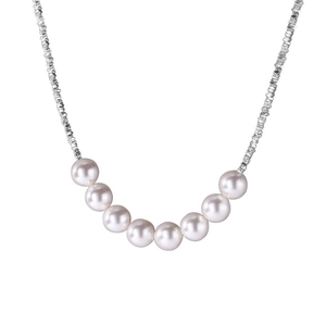 Elegant S925 silver necklace with seven lustrous white pearls in a minimalist design