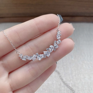 Elegant S925 sterling silver wisteria smile necklace with pear-shaped cubic zirconia stones
