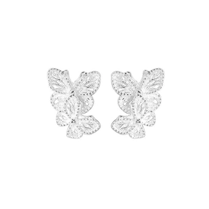 Elegant S925 sterling silver butterfly stud earrings with delicate hollow filigree design