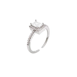 Elegant S925 sterling silver ring with emerald cut zircon stone in a halo setting