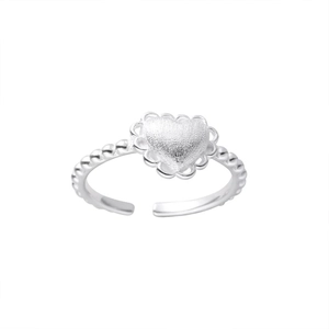 S925 sterling silver heart ring with frosted texture and beaded open band