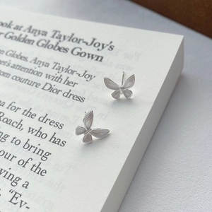 Minimalist S925 sterling silver butterfly stud earrings with elegant brushed metal finish