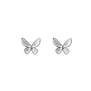 Minimalist S925 sterling silver butterfly stud earrings with fine textured wings on white