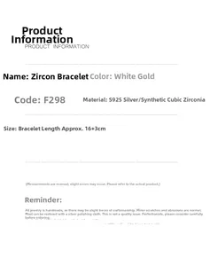 Spécifications du bracelet en argent S925 et zircone avec des dimensions de 16+3cm