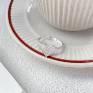 Minimalist S925 sterling silver heart ring with brushed metal texture and open design