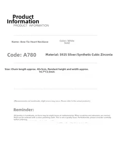 Detailed specs for S925 silver bow heart necklace with size 14.7x13.5mm and 45cm chain