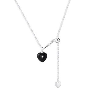 S925 silver Y-shaped necklace with black heart pendant and adjustable sliding bead
