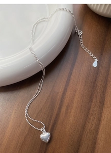 Detail of S925 sterling silver ball chain with heart pendant and adjustable extender