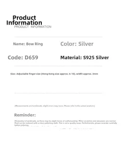 S925 sterling silver bow ring specifications, silver color with adjustable open band design