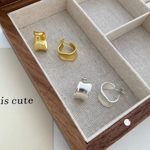 Orecchini a Bottone Curvi a Superficie Larga Irregolari in Argento Sterling S925 per Donna Gioielli Geometrici Minimalisti di Lusso