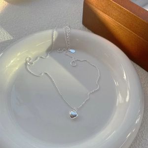 925 Sterling Silver Heart Pendant Necklace Simple Sweet Light Luxury Polished Beaded Chain Clavicle Necklace For Women Fashion Jewelry