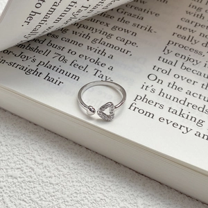 S925 Sterling Silver Double Heart Open Ring For Women Minimalist Zirconia Inlaid Adjustable Finger Ring Fashion Jewelry Gift