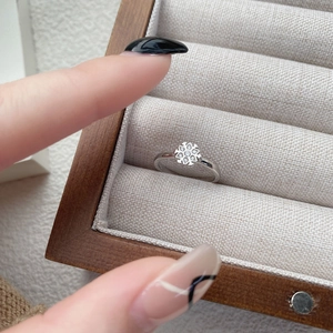 925 Sterling Silver Snowflake Open Ring For Women Adjustable Zirconia Inlaid Minimalist Elegant Jewelry Gift For Wedding Party