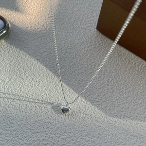 Polished S925 sterling silver 3D heart pendant necklace with minimalist bead chain link