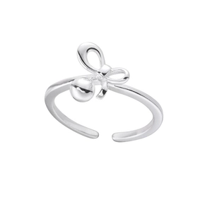 S925 sterling silver open ring with bow element and small hanging bead charm