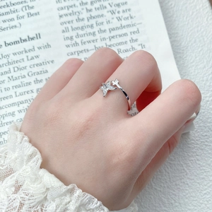 925 Sterling Silver Butterfly Open Ring For Women Adjustable Zirconia Inlaid Index Finger Ring Elegant Light Luxury Jewelry
