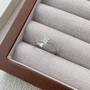 S925 sterling silver butterfly open ring with sparkling cubic zirconia inlay