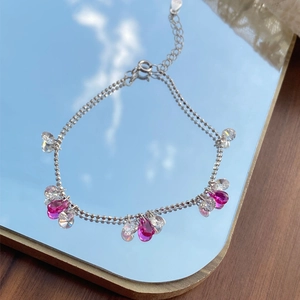 Bracelet en Argent Sterling 925 Avec Zirconia Rose en Forme de Goutte pour Femme Minimaliste Réglable Bijoux Cadeau