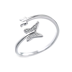 S925 Sterling silver adjustable butterfly open ring with sparkling cubic zirconia stones