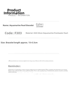 Spécifications du bracelet en argent S925 avec aigues-marines et perles, long de 15+3,5cm