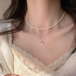 Doppellagige S925 Sterling Silber Halskette mit natürlichen Süßwasserperlenanhängern