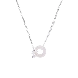 Collier en argent sterling S925 avec pendentif anneau en jade et breloque papillon