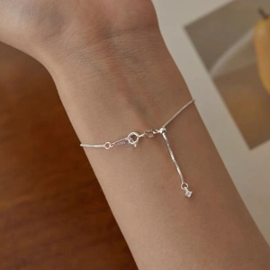 Bracelet chaîne vénitienne en argent sterling S925 minimaliste avec diamant rond ajustable