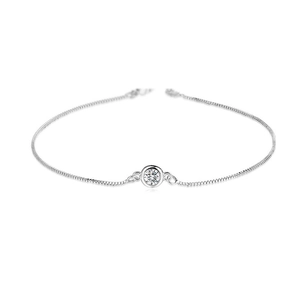 Bracelet chaîne box minimaliste en argent S925 avec diamant rond serti clos