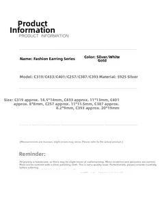 Size specifications and dimensions for S925 sterling silver earring collection