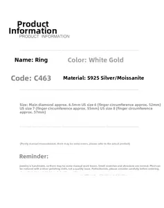 Size guide for S925 sterling silver moissanite ring with US sizes 6 to 8 dimensions