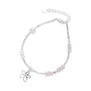 Elegantes 925er Sterlingsilber-Armband mit Süßwasserperlen und hohlem Blumenanhänger