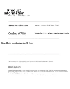 Detailed specifications for S925 silver freshwater pearl necklace showing size and colors