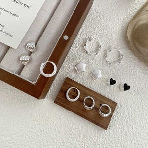 S925 Sterling Silver Stud Earrings Set For Women Minimalist Heart Star Geometric Hoop Earrings Fashion Jewelry Accessary