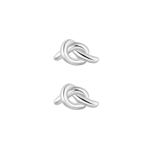 Minimalist S925 sterling silver knot stud earrings with polished metallic finish