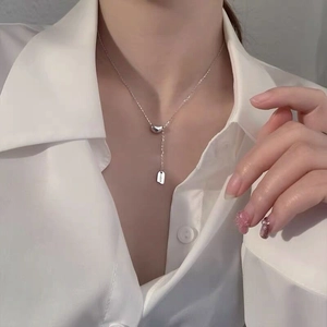 925 Sterling Silver Lucky Bean Necklace Minimalism Geometric Square Plate Y Shaped Adjustable Chain Pendant Fashion Jewelry For Women