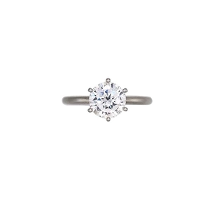 Classic six-prong moissanite engagement ring in sterling silver with round brilliant cut